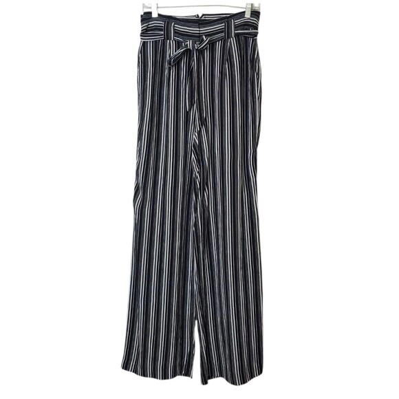 Express Wide Leg Pants Size 8 High Rise Black White Striped Belted Work Career - Picture 1 of 8